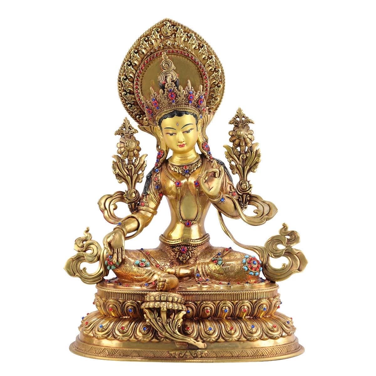 Green Tara Statue, Tibetan Buddhist Deity, 10/16/20 inch Copper Goddess of Compassion, Home Altar Decor, Spiritual Gift, Tibetan Artwork