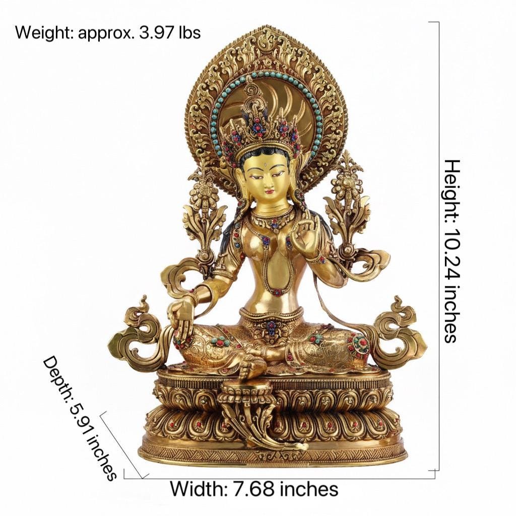 Green Tara Statue, Tibetan Buddhist Deity, 10/16/20 inch Copper Goddess of Compassion, Home Altar Decor, Spiritual Gift, Tibetan Artwork
