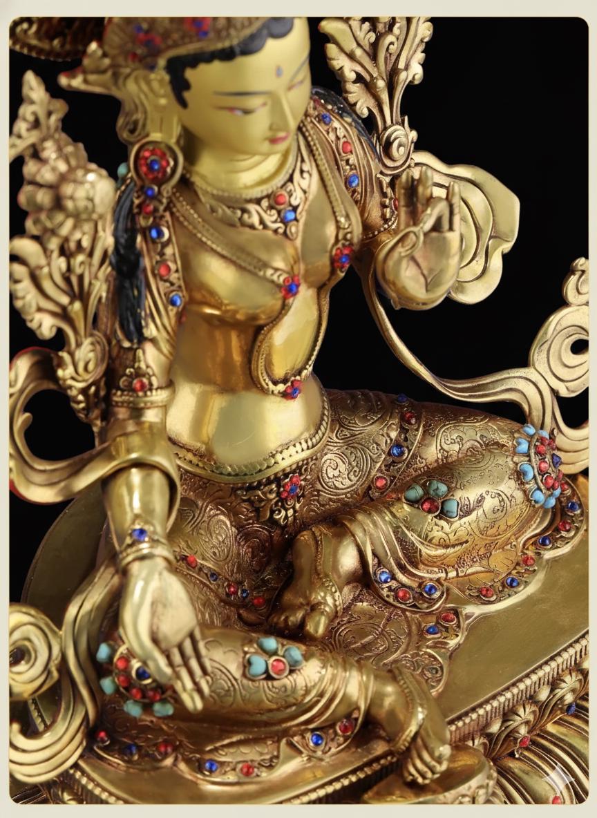 Green Tara Statue, Tibetan Buddhist Deity, 10/16/20 inch Copper Goddess of Compassion, Home Altar Decor, Spiritual Gift, Tibetan Artwork