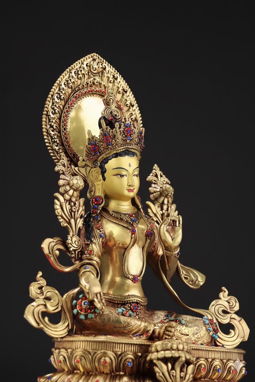 Green Tara Statue, Tibetan Buddhist Deity, 10/16/20 inch Copper Goddess of Compassion, Home Altar Decor, Spiritual Gift, Tibetan Artwork