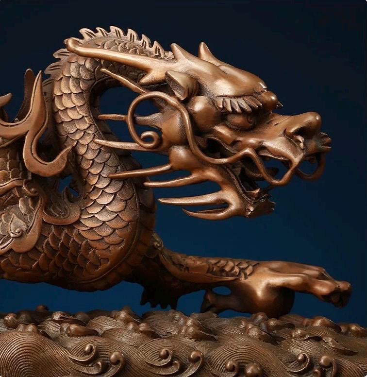 Handmade Pure Copper Dragon Statue - Chinese Bronze Jiao-Long Sculpture, Zen Home Office Decor, Feng Shui Figurine for Wealth & Protection