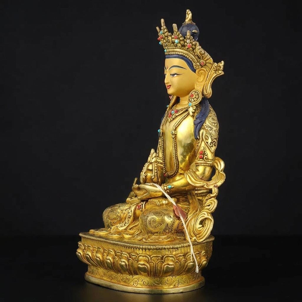 Tibetan Longevity Buddha (Amitayus) - Hand-Carved Copper Statue from Nepal - Buddhist Healing & Long Life Deity for Zen Home