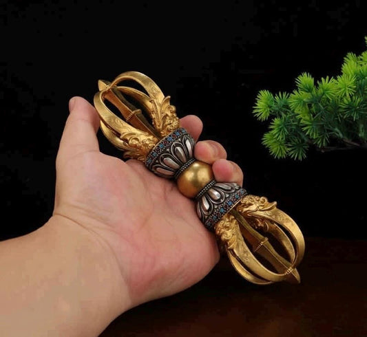Tibetan Pure Brass 5-Prong & 9-Prong Vajra Dorje Handpiece, Buddhist Ritual Artifact, Handcrafted Spiritual Protection Decor