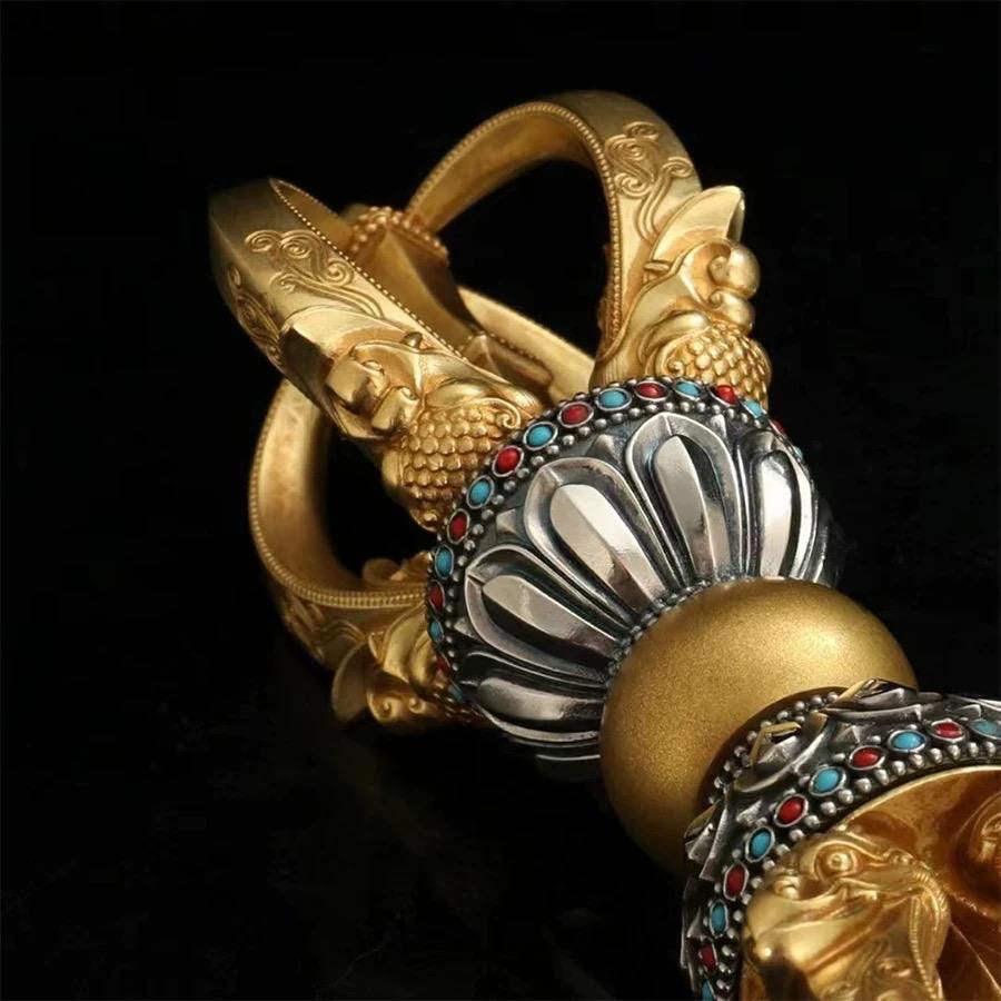 Tibetan Pure Brass 5-Prong & 9-Prong Vajra Dorje Handpiece, Buddhist Ritual Artifact, Handcrafted Spiritual Protection Decor