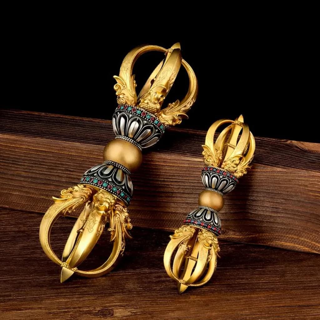 Tibetan Pure Brass 5-Prong & 9-Prong Vajra Dorje Handpiece, Buddhist Ritual Artifact, Handcrafted Spiritual Protection Decor