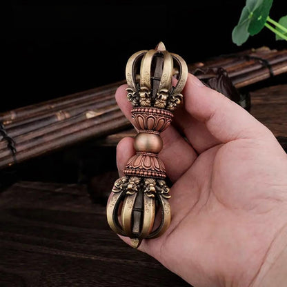 Tibetan Pure Brass 5-Prong & 9-Prong Vajra Dorje Handpiece, Buddhist Ritual Artifact, Handcrafted Spiritual Protection Decor