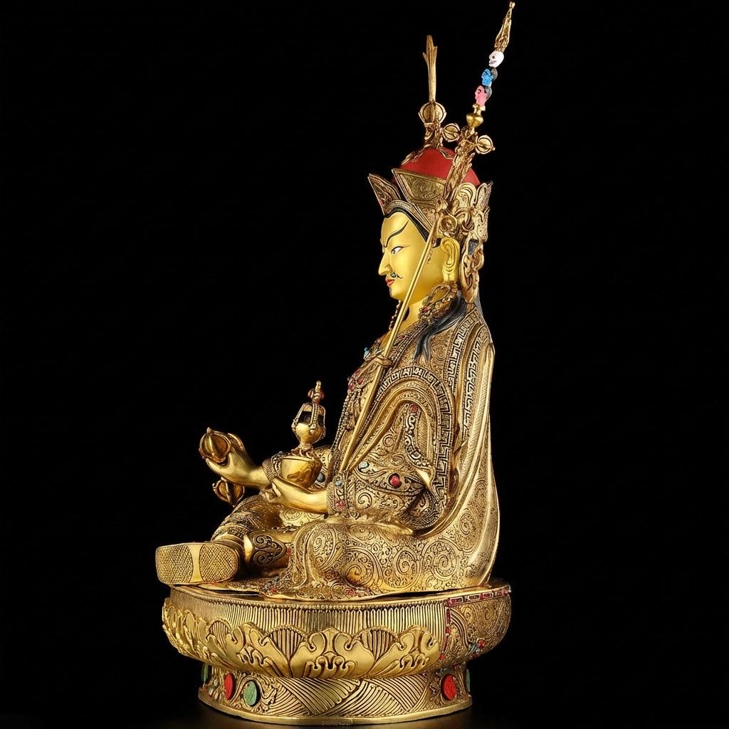 Handmade Nepalese Padmasambhava Statue - Hand-Chiseled Copper Guru Rinpoche - Rare Tibetan Buddhist Art - 21.26" Large Lotus Master Sculptur