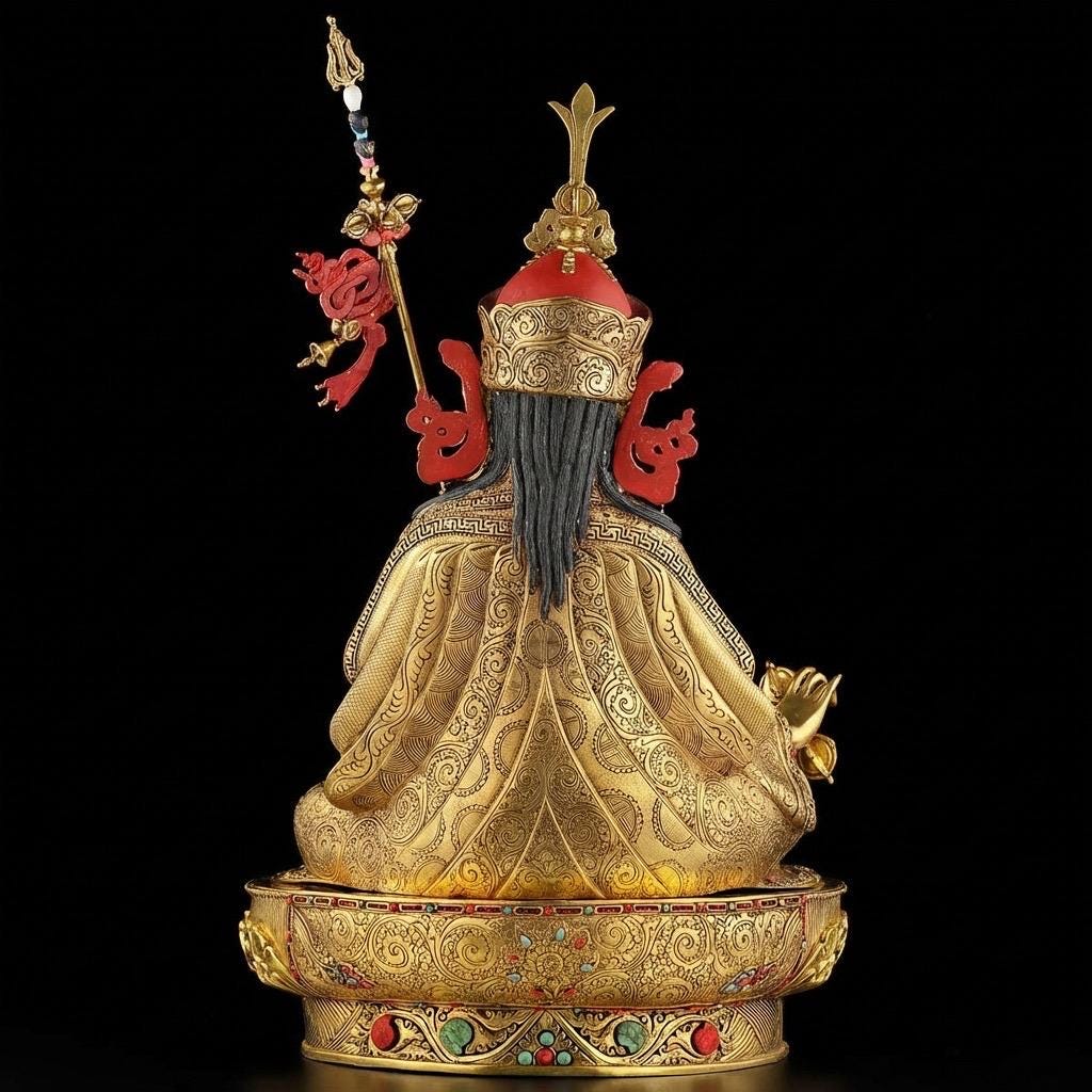 Handmade Nepalese Padmasambhava Statue - Hand-Chiseled Copper Guru Rinpoche - Rare Tibetan Buddhist Art - 21.26" Large Lotus Master Sculptur