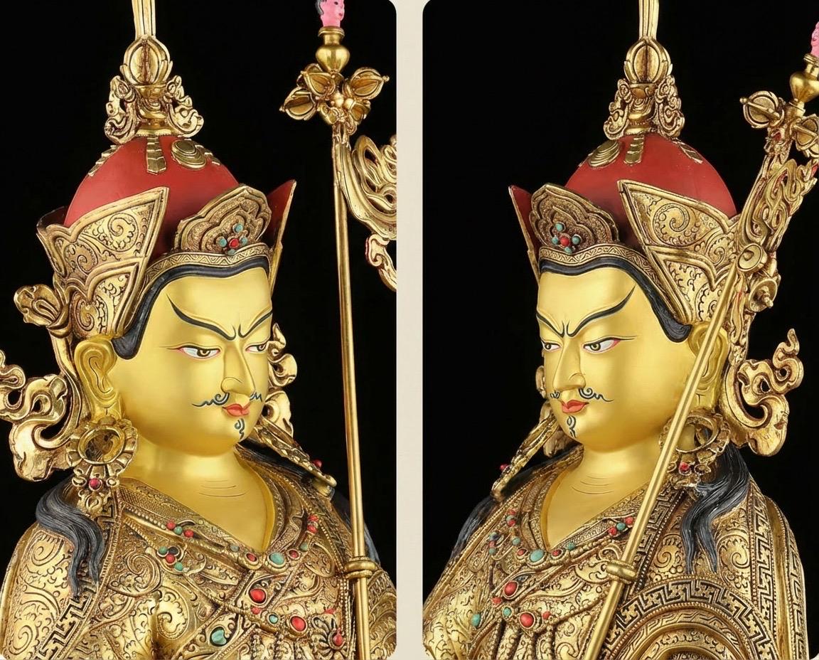 Handmade Nepalese Padmasambhava Statue - Hand-Chiseled Copper Guru Rinpoche - Rare Tibetan Buddhist Art - 21.26" Large Lotus Master Sculptur