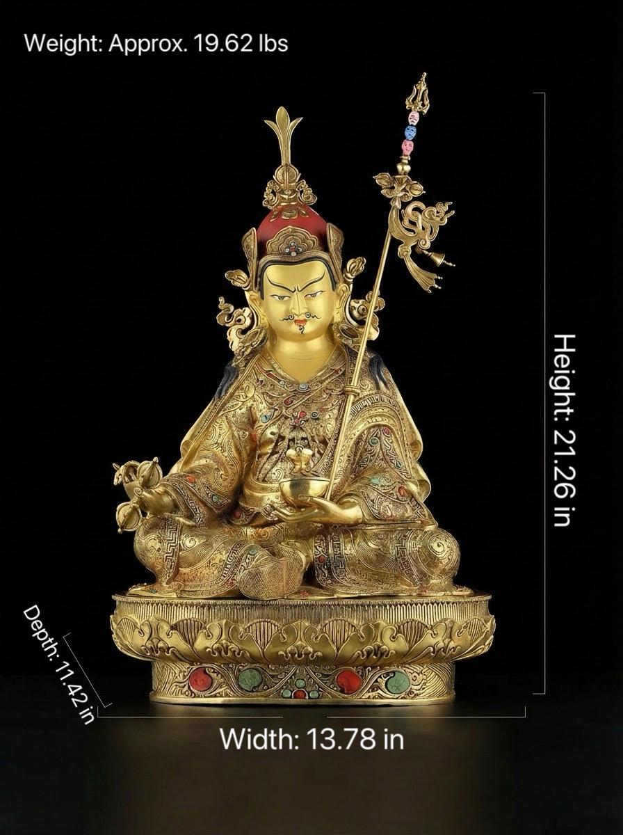 Handmade Nepalese Padmasambhava Statue - Hand-Chiseled Copper Guru Rinpoche - Rare Tibetan Buddhist Art - 21.26" Large Lotus Master Sculptur
