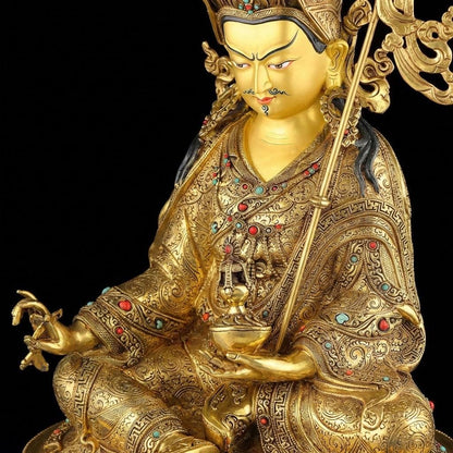 Handmade Nepalese Padmasambhava Statue - Hand-Chiseled Copper Guru Rinpoche - Rare Tibetan Buddhist Art - 21.26" Large Lotus Master Sculptur