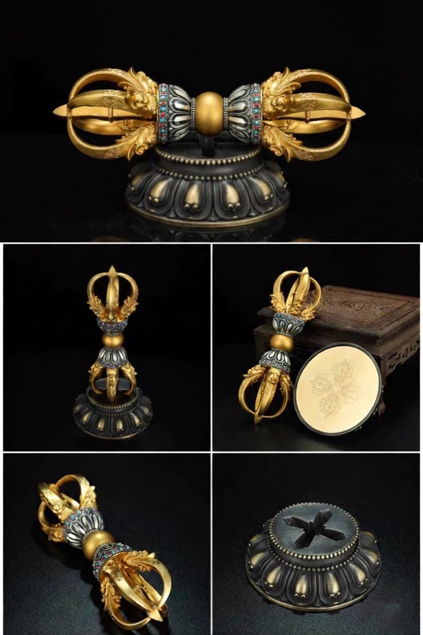 Tibetan Pure Brass 5-Prong & 9-Prong Vajra Dorje Handpiece, Buddhist Ritual Artifact, Handcrafted Spiritual Protection Decor