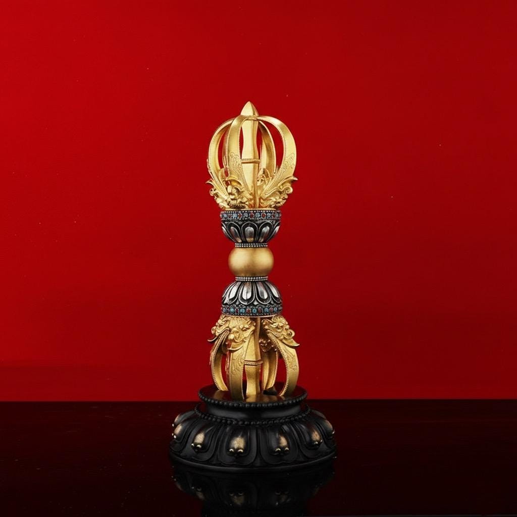 Tibetan Pure Brass 5-Prong & 9-Prong Vajra Dorje Handpiece, Buddhist Ritual Artifact, Handcrafted Spiritual Protection Decor