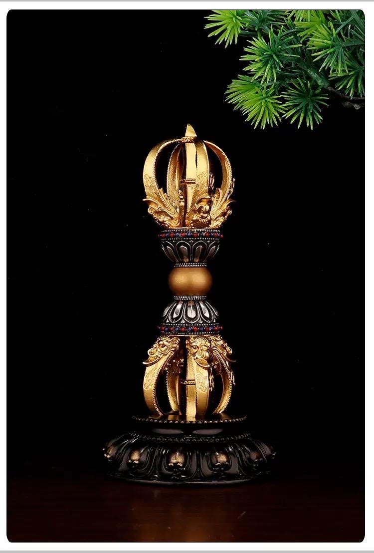 Tibetan Pure Brass 5-Prong & 9-Prong Vajra Dorje Handpiece, Buddhist Ritual Artifact, Handcrafted Spiritual Protection Decor