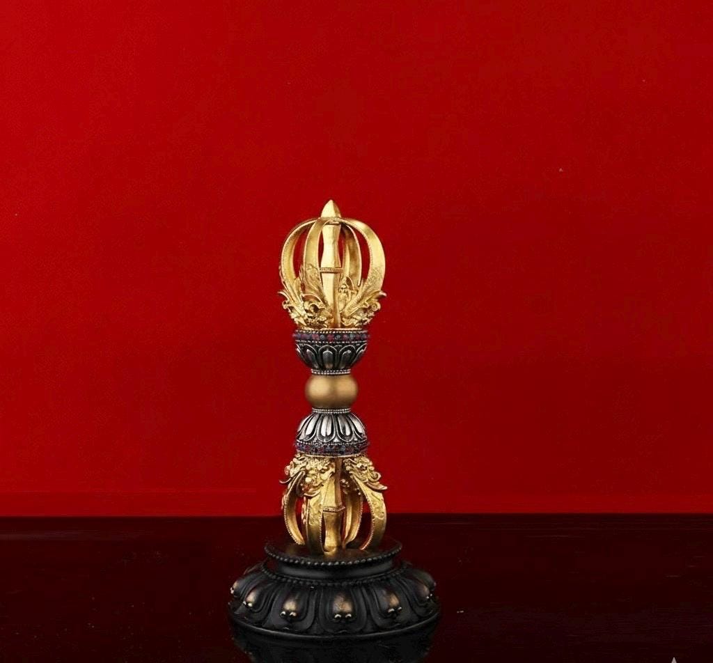 Tibetan Pure Brass 5-Prong & 9-Prong Vajra Dorje Handpiece, Buddhist Ritual Artifact, Handcrafted Spiritual Protection Decor