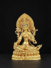 Nepali Green Tara Statue in 2 Styles - 5.9" Gold Gilded or Hand-Painted Tibetan Buddha - Copper Goddess Figurine for Home Altar & Meditation