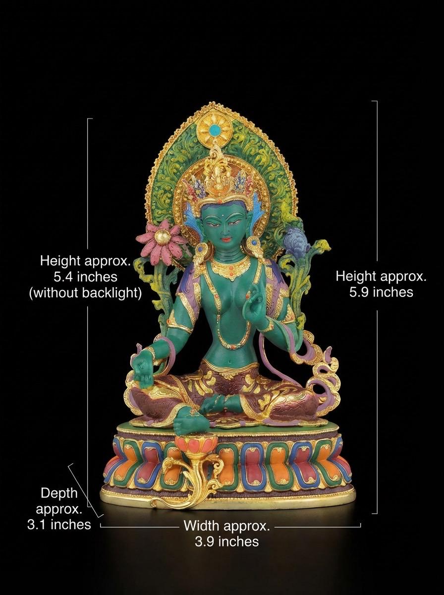 Nepali Green Tara Statue in 2 Styles - 5.9" Gold Gilded or Hand-Painted Tibetan Buddha - Copper Goddess Figurine for Home Altar & Meditation