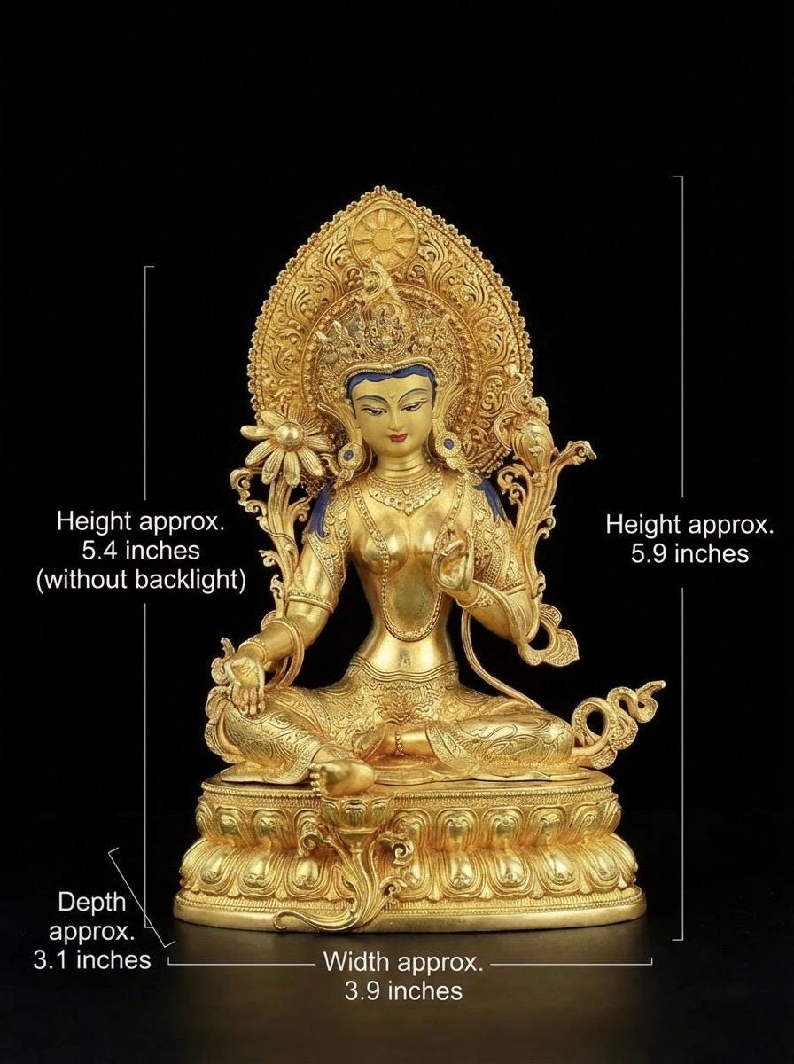 Nepali Green Tara Statue in 2 Styles - 5.9" Gold Gilded or Hand-Painted Tibetan Buddha - Copper Goddess Figurine for Home Altar & Meditation