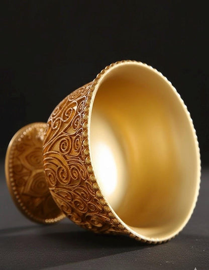 Solid Brass Buddhist Offering Cup, Intricate Filigree Altar Bowl, Tibetan Style Holy Water Vessel, Feng Shui Meditation Shrine Decor