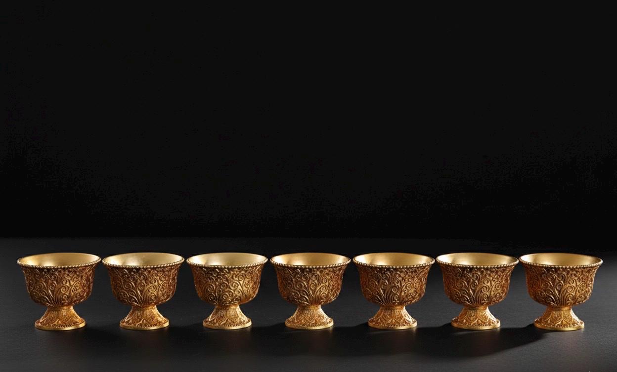 Solid Brass Buddhist Offering Cup, Intricate Filigree Altar Bowl, Tibetan Style Holy Water Vessel, Feng Shui Meditation Shrine Decor