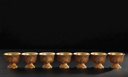 Solid Brass Buddhist Offering Cup, Intricate Filigree Altar Bowl, Tibetan Style Holy Water Vessel, Feng Shui Meditation Shrine Decor