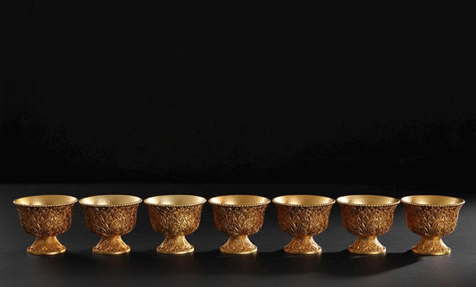 Solid Brass Buddhist Offering Cup, Intricate Filigree Altar Bowl, Tibetan Style Holy Water Vessel, Feng Shui Meditation Shrine Decor