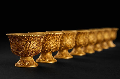 Solid Brass Buddhist Offering Cup, Intricate Filigree Altar Bowl, Tibetan Style Holy Water Vessel, Feng Shui Meditation Shrine Decor