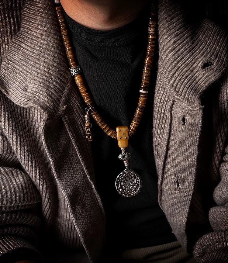 Antique Style Tibetan Yak Bone Mala Beads - 108 Prayer Beads Necklace - Hand-Carved Spirit Bone Rosary for Meditation-Zen Gift