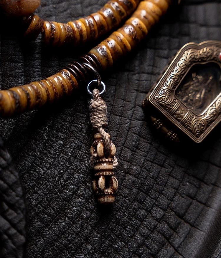 Antique Style Tibetan Yak Bone Mala Beads - 108 Prayer Beads Necklace - Hand-Carved Spirit Bone Rosary for Meditation-Zen Gift