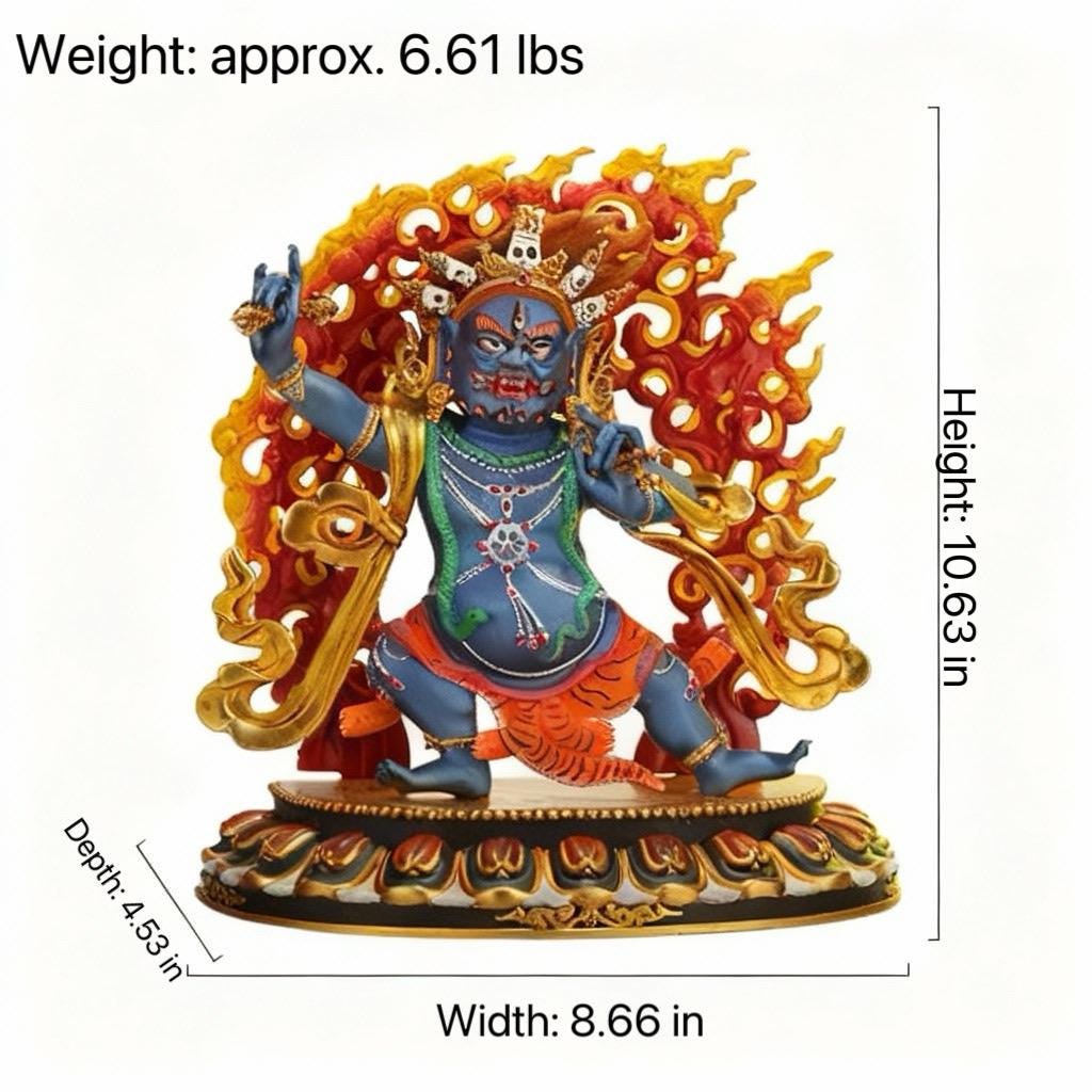 Handcrafted Vajrapani Statue - 10.6" Nepali Copper Buddha - Tibetan Buddhist Painted Bodhisattva with Flaming Backlight