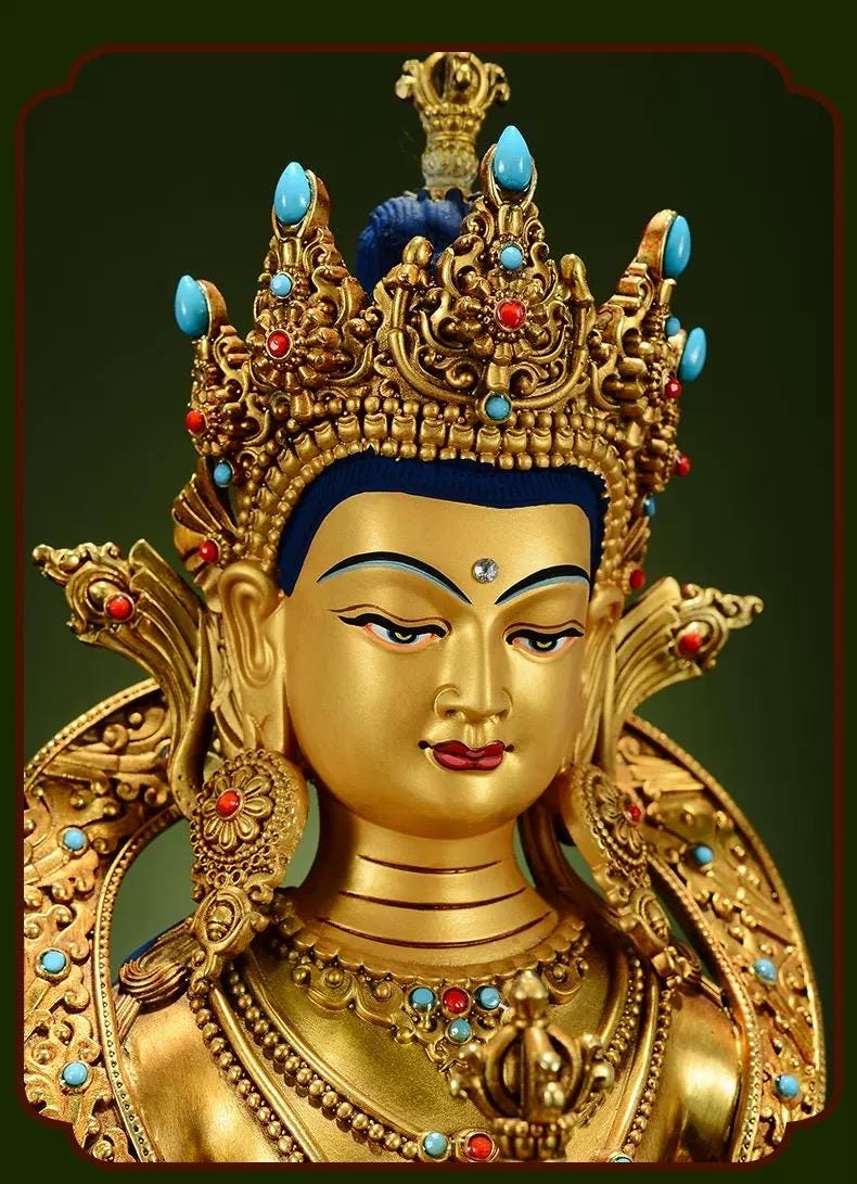 Gilded Vajrasattva Statue, 24K Gold Plated Copper Buddhist Deity, Exquisite Tibetan Buddha Figurine for Home Altar