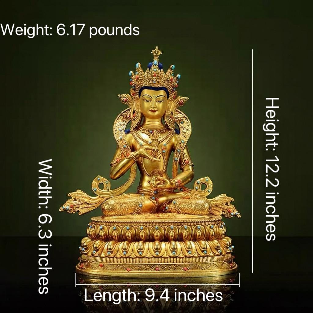 Gilded Vajrasattva Statue, 24K Gold Plated Copper Buddhist Deity, Exquisite Tibetan Buddha Figurine for Home Altar