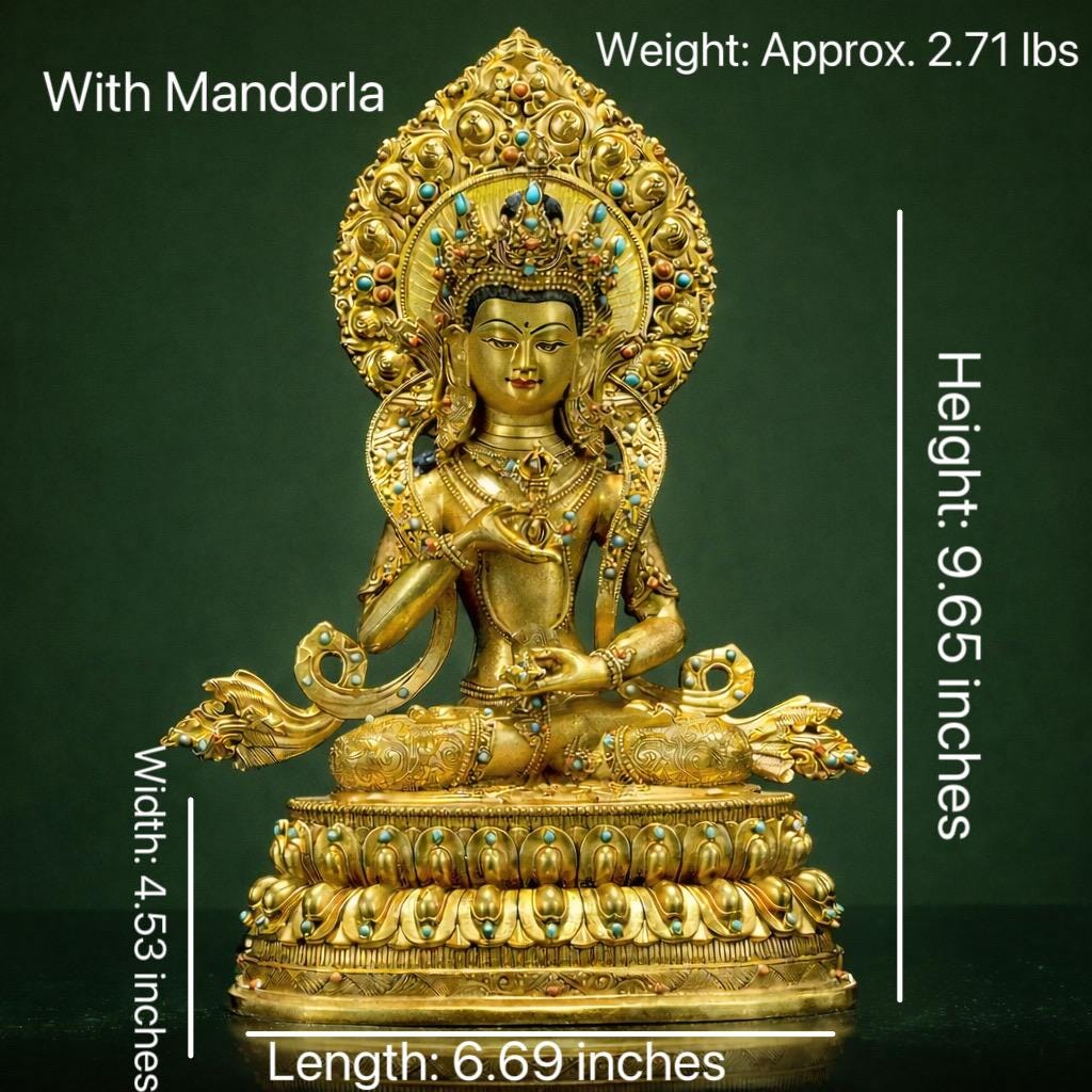 Gilded Vajrasattva Statue, 24K Gold Plated Copper Buddhist Deity, Exquisite Tibetan Buddha Figurine for Home Altar