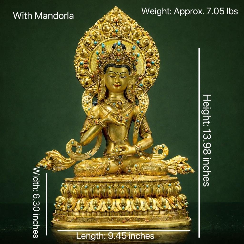 Gilded Vajrasattva Statue, 24K Gold Plated Copper Buddhist Deity, Exquisite Tibetan Buddha Figurine for Home Altar