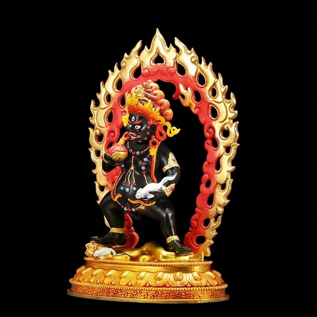 Handmade Black Jambhala Statue - Tibetan God of Wealth - 10.6" Nepalese Copper Painted Buddhist Deity - Feng Shui Wealth Protector