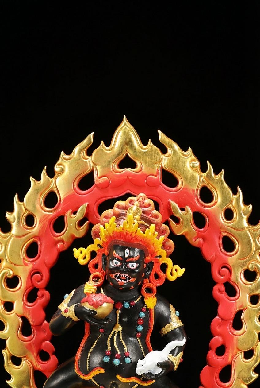 Handmade Black Jambhala Statue - Tibetan God of Wealth - 10.6" Nepalese Copper Painted Buddhist Deity - Feng Shui Wealth Protector