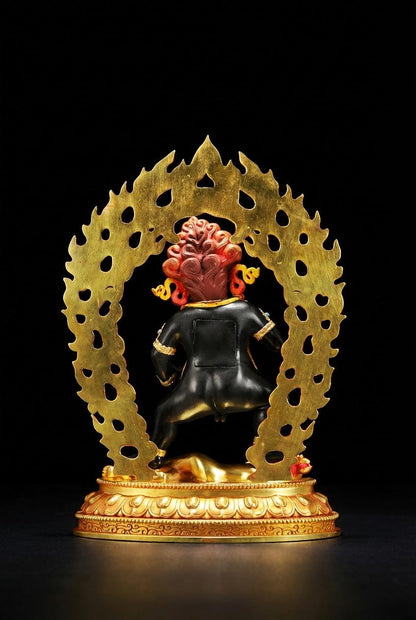 Handmade Black Jambhala Statue - Tibetan God of Wealth - 10.6" Nepalese Copper Painted Buddhist Deity - Feng Shui Wealth Protector