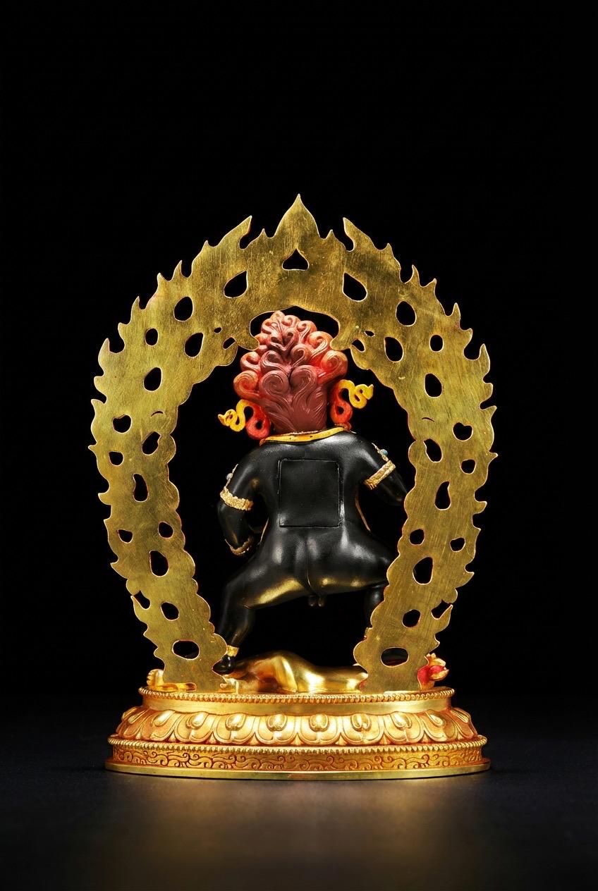 Handmade Black Jambhala Statue - Tibetan God of Wealth - 10.6" Nepalese Copper Painted Buddhist Deity - Feng Shui Wealth Protector