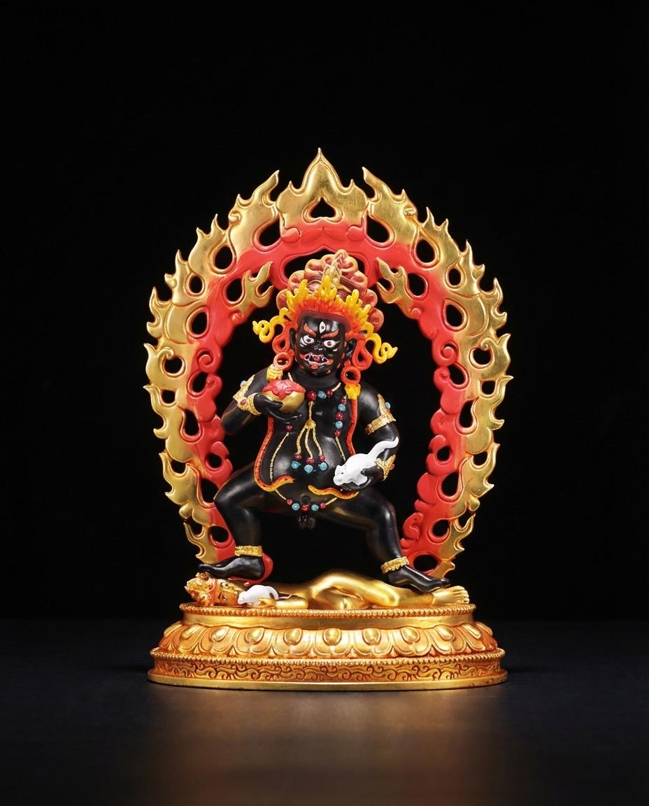 Handmade Black Jambhala Statue - Tibetan God of Wealth - 10.6" Nepalese Copper Painted Buddhist Deity - Feng Shui Wealth Protector
