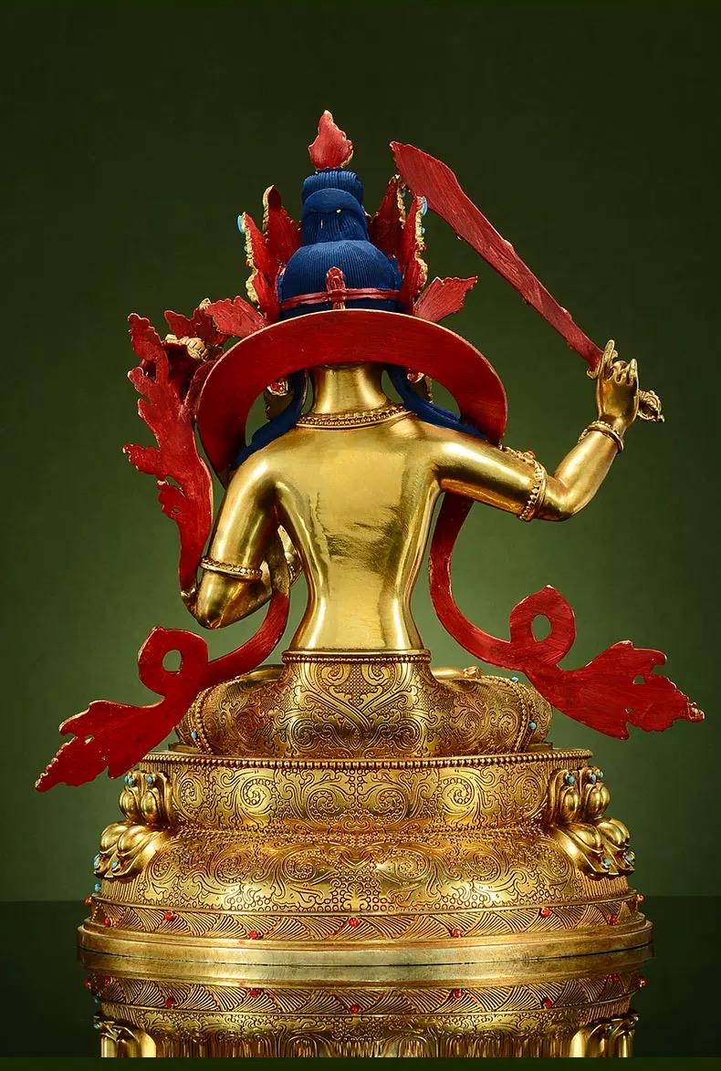 Manjushri Buddha Statue, Fully Gilded Gold Manjushri Copper Sculpture, Manjusri Bodhisattva Wisdom Buddha Home Decor, Sacred Buddhist Art