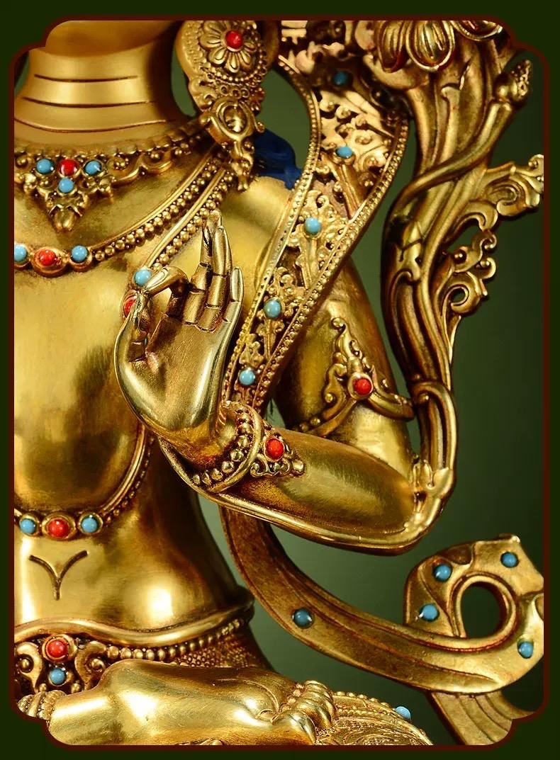 Manjushri Buddha Statue, Fully Gilded Gold Manjushri Copper Sculpture, Manjusri Bodhisattva Wisdom Buddha Home Decor, Sacred Buddhist Art