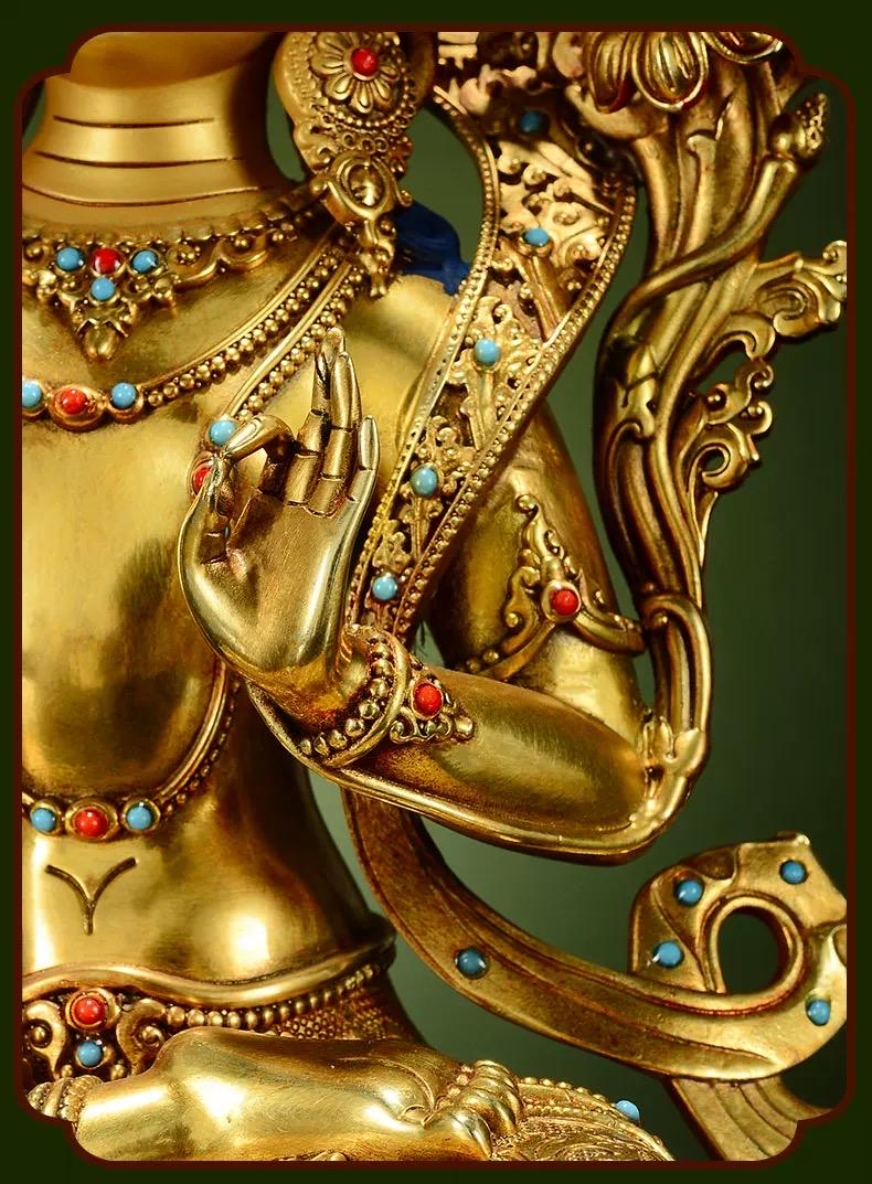 Manjushri Buddha Statue, Fully Gilded Gold Manjushri Copper Sculpture, Manjusri Bodhisattva Wisdom Buddha Home Decor, Sacred Buddhist Art