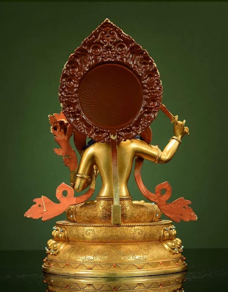 Manjushri Buddha Statue, Fully Gilded Gold Manjushri Copper Sculpture, Manjusri Bodhisattva Wisdom Buddha Home Decor, Sacred Buddhist Art
