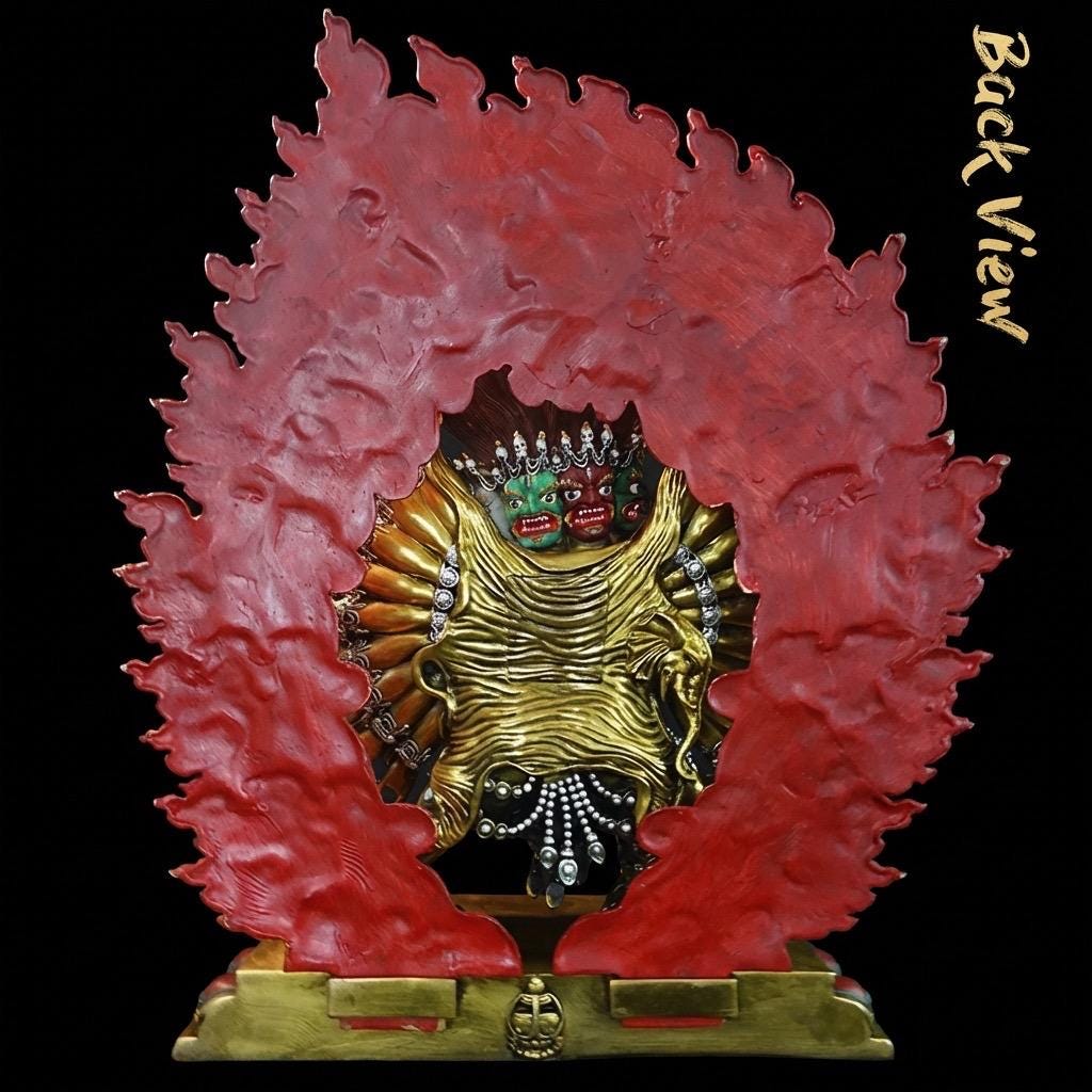 Vajrabhairava Statue - Tibetan Yamantaka Buddha with Hand-painted Halo - Nepalese Bronze Art - Tantric Buddhist Protector Sculpture
