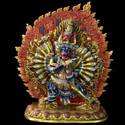 Vajrabhairava Statue - Tibetan Yamantaka Buddha with Hand-painted Halo - Nepalese Bronze Art - Tantric Buddhist Protector Sculpture