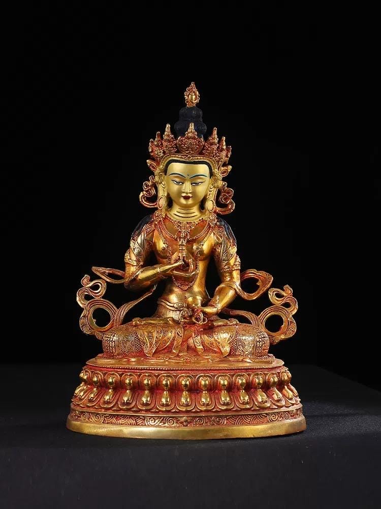 Vajrasattva Buddha Statue - Tibetan Antique Red Gold Finish - Buddhist Altar Decor - Healing Purification Tantric Deity - Himalayan Art
