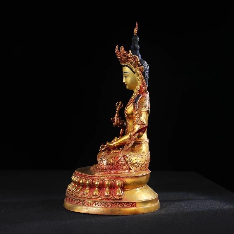 Vajrasattva Buddha Statue - Tibetan Antique Red Gold Finish - Buddhist Altar Decor - Healing Purification Tantric Deity - Himalayan Art
