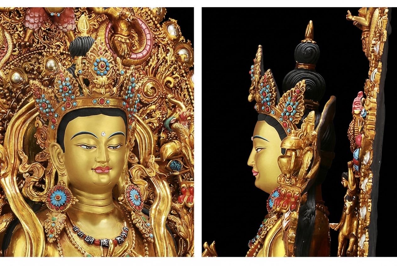 21" Gilt Bronze Maitreya Buddha Statue - Nepalese Jampa Buddha - Large Tibetan Future Buddha Sculpture - Sacred Home Altar Masterpiece