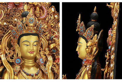 21" Gilt Bronze Maitreya Buddha Statue - Nepalese Jampa Buddha - Large Tibetan Future Buddha Sculpture - Sacred Home Altar Masterpiece