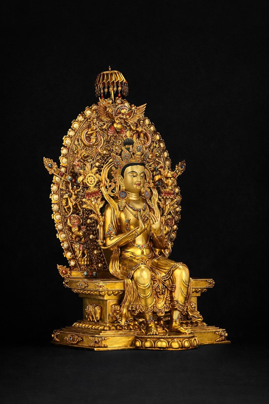 21" Gilt Bronze Maitreya Buddha Statue - Nepalese Jampa Buddha - Large Tibetan Future Buddha Sculpture - Sacred Home Altar Masterpiece